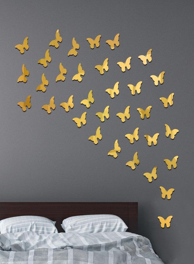 MERICAL Butterfly Mirror-Like Acrylic Stickers | Set of 30 Golden Decorative Glass Mosaic Stickers for Living Room, Bedroom & Home Décor | 3D Butterfly Design for Walls - Image 1